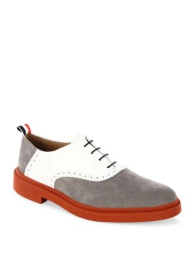 Thom Browne Multicolor Nubuck & Leather Oxfords In Grey