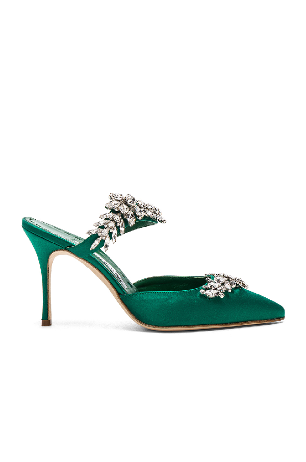 emerald green satin pumps