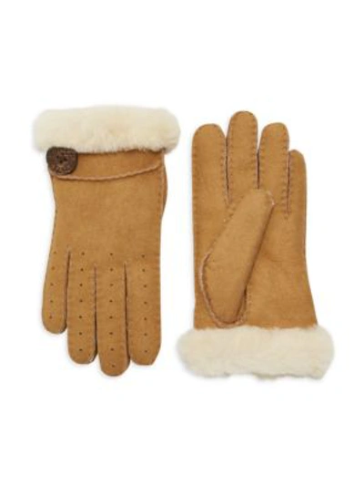 Ugg Shearling & Sheepskin Gloves In Chestnut