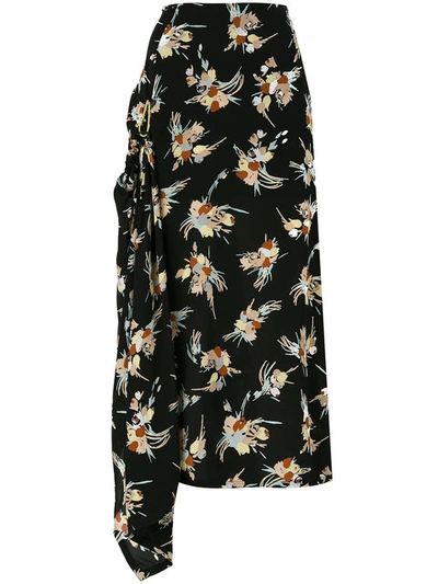 Marni Printed Skirt In Black, Floral, Yellow.