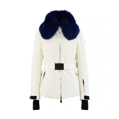 Moncler Ecrins Fox Fur-trimmed Belted Jacket In White