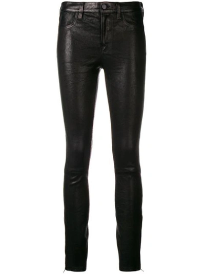 J Brand Zip Cuff Lambskin Leather Trousers In Black