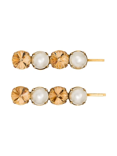 Jennifer Behr Crystal And Faux Pearl Gallina Set Of Two Hairclips In Gold