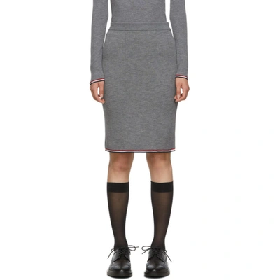 Thom Browne Stripe Detail Ribbed Wool Skirt In 055 Light G