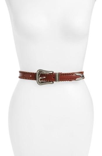 Rebecca Minkoff Whipstitched Western Leather Belt In Luggage | ModeSens