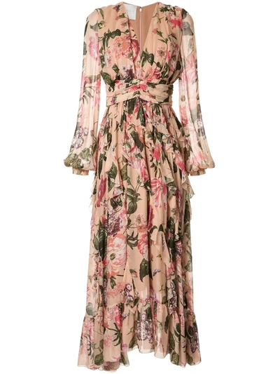 Ingie Paris Floral Print Flared Dress In Neutrals
