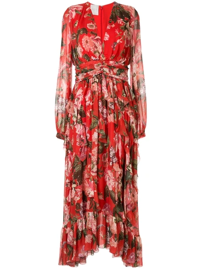 Ingie Paris Floral Print Flared Dress In Red