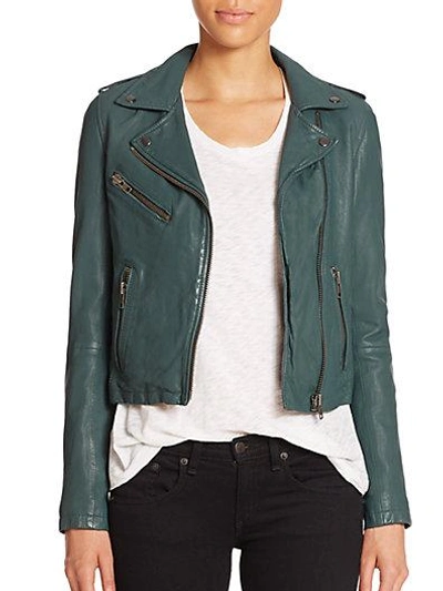 Doma Washed Leather Moto Jacket In Deep Sea