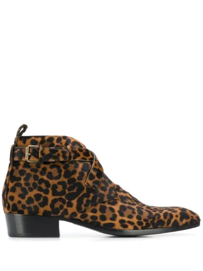 Saint Laurent Leopard Print Ankle Boots In Neutrals