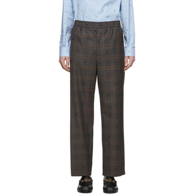 Gucci Mens Symbols Check Wool Pants, Brand Size 48 (waist Size 34'') In Grey,red