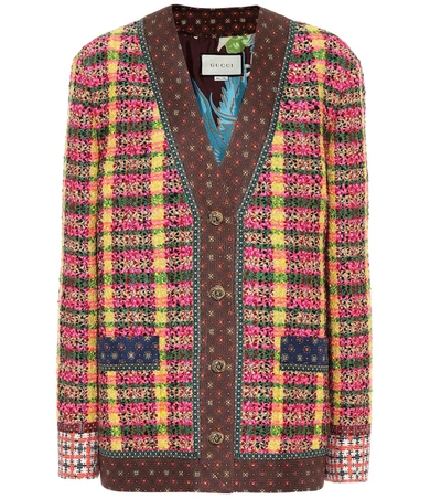 Gucci Check Tweed Jacket With Silk Trims In Pink