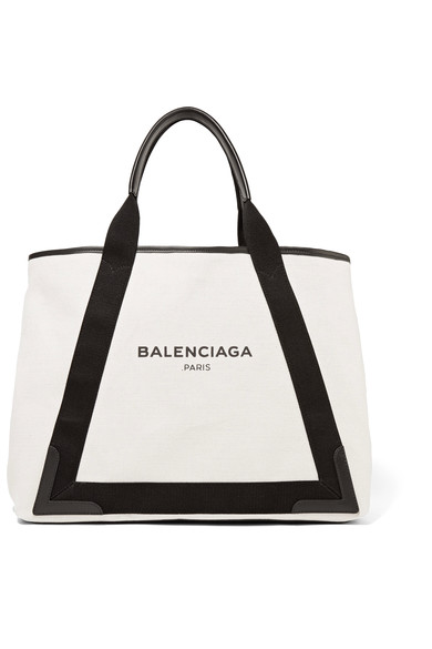 Balenciaga Navy Cabas Medium Leather-trimmed Canvas Tote | ModeSens