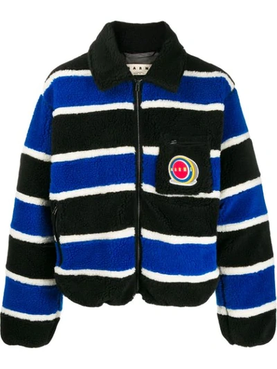 Marni Jersey Striped Fleece Jacket In Blue