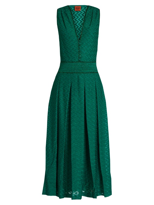 Missoni Deep V-neck Sleeveless Zigzag-knit Gown In Emerald-green | ModeSens
