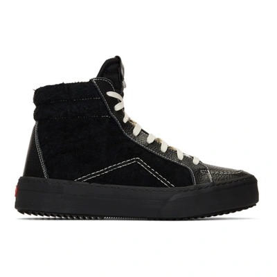 Rhude V1 Black Leather And Suede High Top Sneakers