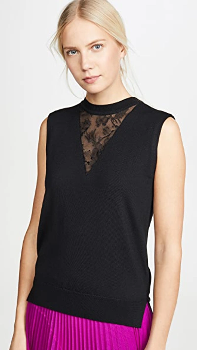 Adam Lippes Merino Wool Shell With Lace Trim In Black