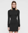 Allsaints Esme Shimmer Turtleneck Dress In Black