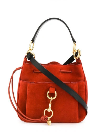 See By Chloé Tony Small Suede And Textured-leather Bucket Bag In Faded Red/gold