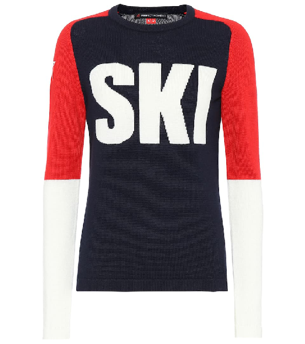 Perfect Moment Ski Merino Wool Sweater In Blue | ModeSens