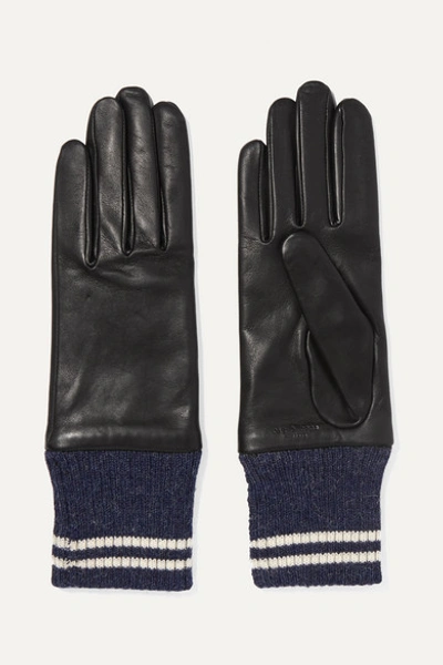 Rag & Bone Striped Ribbed Alpaca-trimmed Leather Gloves In Black Navy