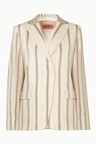 Missoni Striped Metallic Crochet-knit Blazer In Ivory,gold