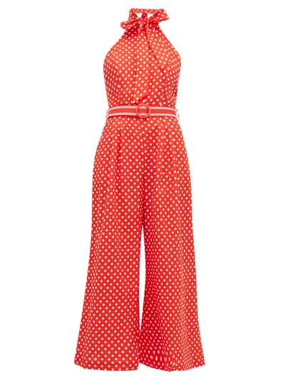 Zimmermann Zinnia Halterneck Polka-dot Linen And Cotton-blend Voile Jumpsuit In Red