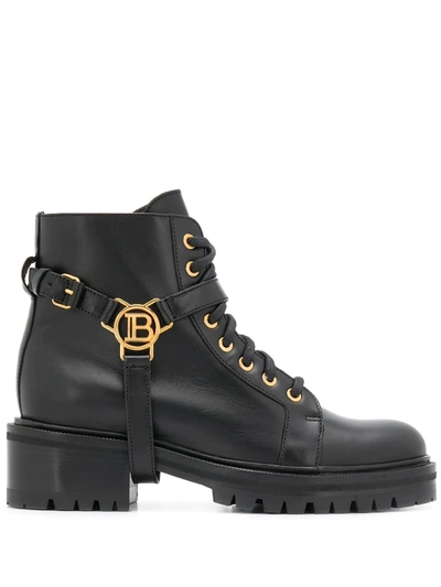 Balmain Ranger Leather-trimmed Suede Ankle Boots In Black