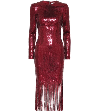 Rebecca Vallance Matisse Fringed Sequinned Crepe Midi Dress In Burgundy