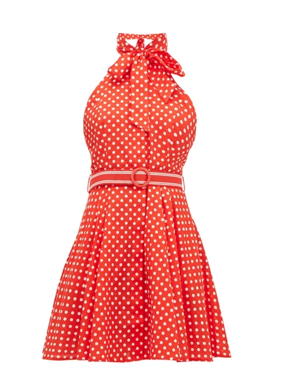 Zimmermann Zinnia Halterneck Polka-dot Linen And Cotton-blend Voile Mini Dress In Red