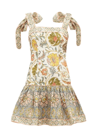 Zimmermann Edie Ruffled Printed Linen Mini Dress In Cream Paisley