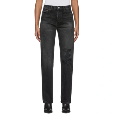 Re/done Originals Loose Distressed High-rise Straight-leg Jeans In Worn In Black