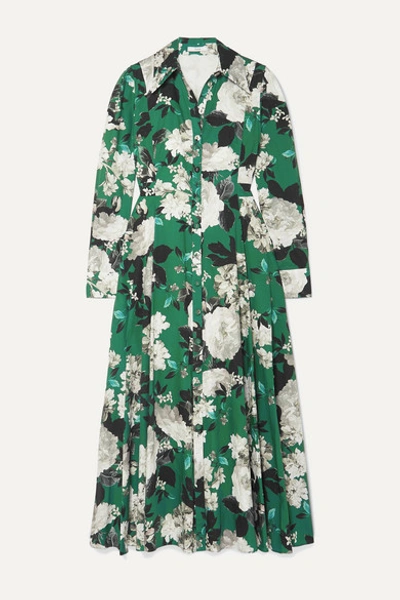 Erdem Josianne Floral-print Cotton-poplin Midi Dress In Green