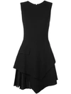 Oscar De La Renta Layered Pleated Grain De Poudre Wool-blend Mini Dress In Black