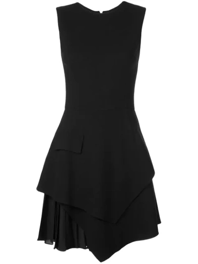 Oscar De La Renta Layered Pleated Grain De Poudre Wool-blend Mini Dress In Black