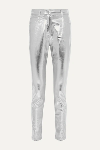 Fendi Metallic Coated High-rise Slim-leg Jeans In Silver