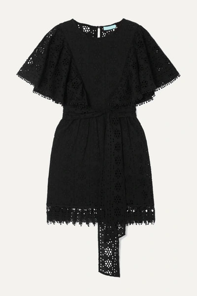 Melissa Odabash Kara Ruffled Broderie Anglaise Cotton Mini Dress In Black