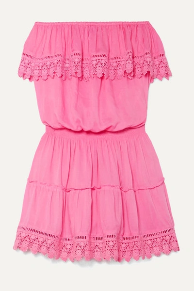 Melissa Odabash Joy Strapless Crochet-trimmed Voile Mini Dress In Pink