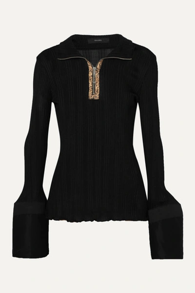 Ellery Arcade Tulip Faux Leather-trimmed Cotton Poplin And Ribbed-knit Top In Black