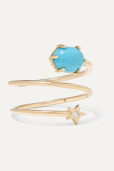 Andrea Fohrman Mini Cosmo 14-karat Gold, Turquoise And Diamond Ring