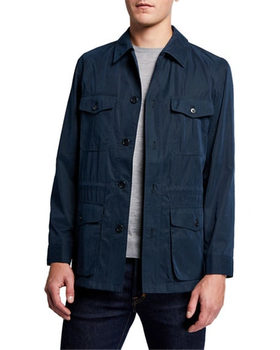 Neiman Marcus Men's Belseta Button-front Field Jacket In Navy