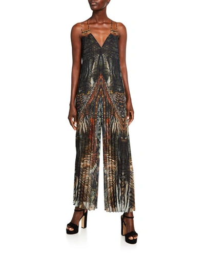 Camilla Pleated Patchwork Jumpsuit In Brown