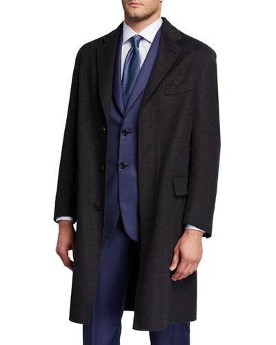 Brioni Men's Double-face Knit Unlined Topcoat In Black/blue