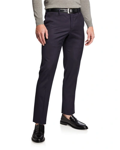 Pt Torino Men's Slim-fit Flat-front Wool Trousers In Blue