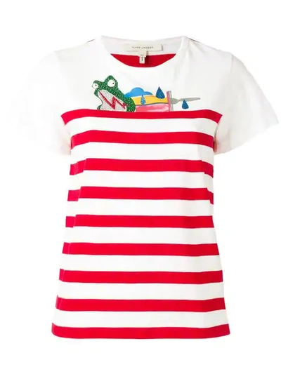 Marc Jacobs Glitter Strass Frog Print Stripe T-shirt In White