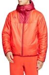 Nike Acg Primaloft Water Resistant Packable Hooded Jacket In Habanero Red/ Noble Red