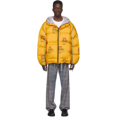 Off-white Printed Logo Puffer Jacket In Yellow