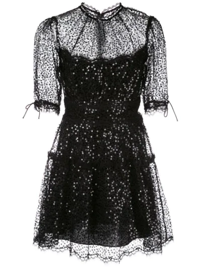 Jonathan Simkhai Sequin-embellished Lace-trimmed Mesh Mini Dress In Black Lace