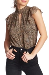 1.state Plus Size Smocked Flutter-sleeve Top In Caramel Multi