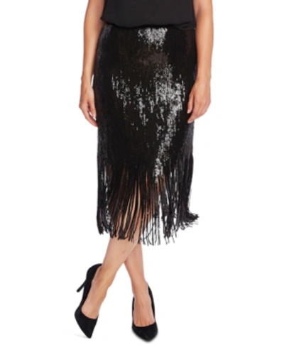 Vince Camuto Sequined Fringed Skirt In Rich Black