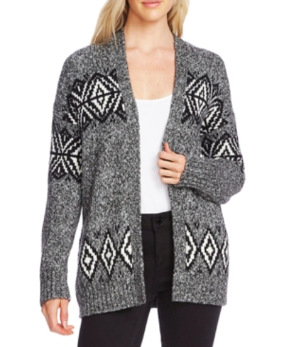 Vince Camuto Fair Isle Open-front Cardigan In Rich Black